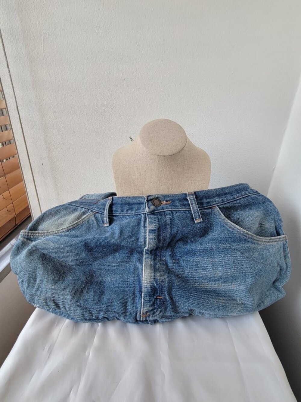 Handmade Upscaled Denim Blue Jean Crossbody Handbag w/ Black Studded Belt - Picture 2 of 16